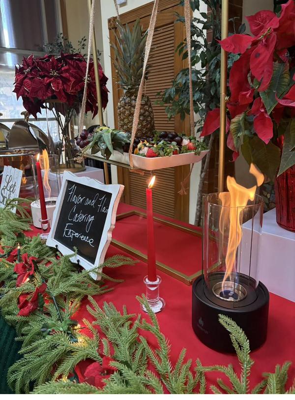 Flavor and Flair Catering holiday buffet display featuring signature Southern holiday dishes