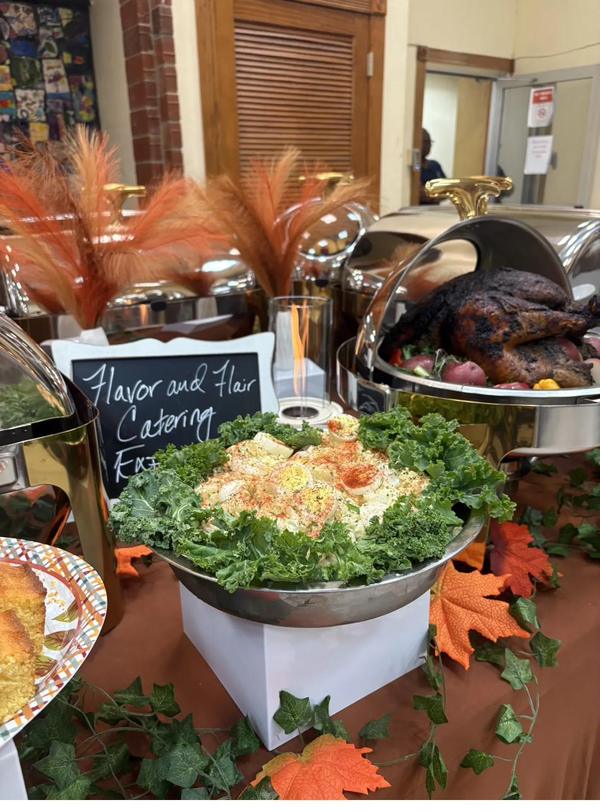 Flavor and Flair Catering Thanksgiving holiday feast with roasted turkey and classic sides